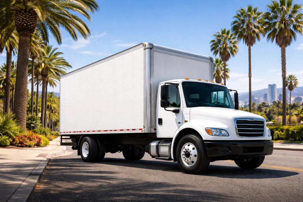 Box truck parked in a commercial area representing cargo transport and theft risk exposure