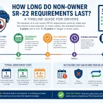 Visual timeline explaining non-owner SR-22 duration, showing typical coverage periods, renewal requirements, and common reasons the filing period may be extended