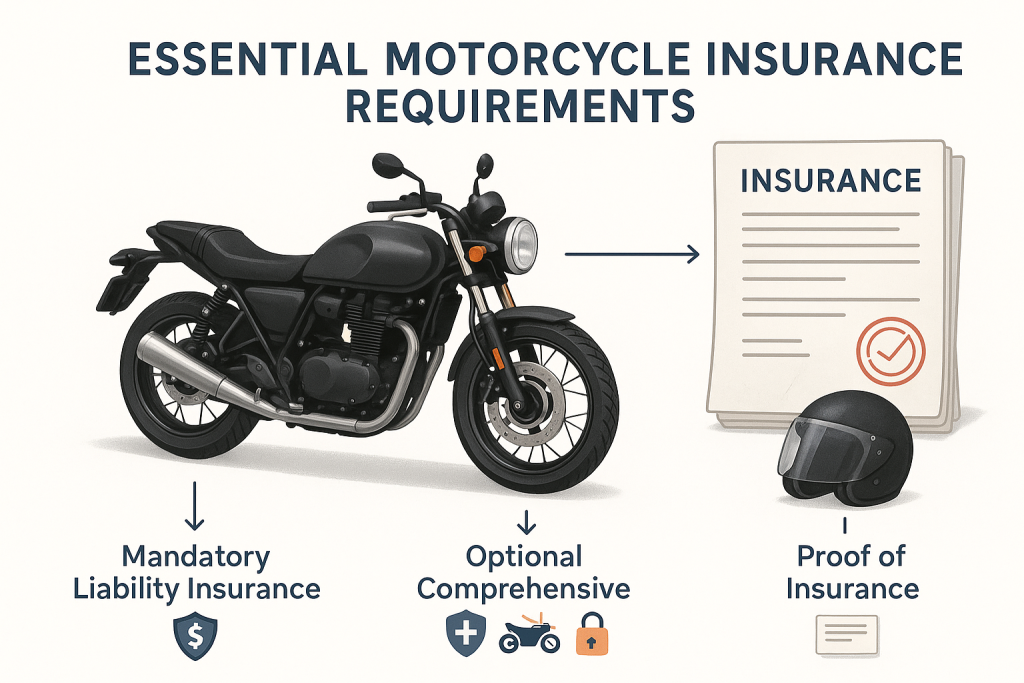 Infographic illustrating key motorcycle insurance requirements by law.