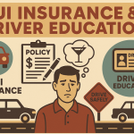 Infographic highlighting California DUI driver education requirements, including mandatory DUI insurance, court-ordered classes, and driver safety information, designed for easy understanding.