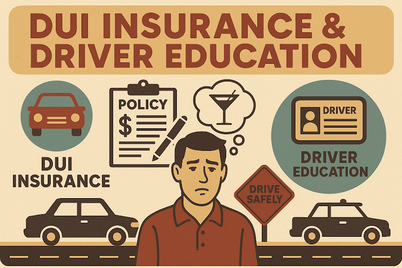 Infographic highlighting California DUI driver education requirements, including mandatory DUI insurance, court-ordered classes, and driver safety information, designed for easy understanding.