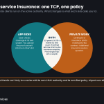 Black car service insurance infographic: a two-circle diagram showing that app rides and private client work share one TCP permit and one commercial policy, with the CPUC requirements in the middle