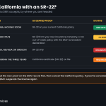 California SR22 insurance out of state infographic showing what the California DMV accepts when you still live in California, live in another state, live in Arizona, Nevada or Oregon, or move back during the three years